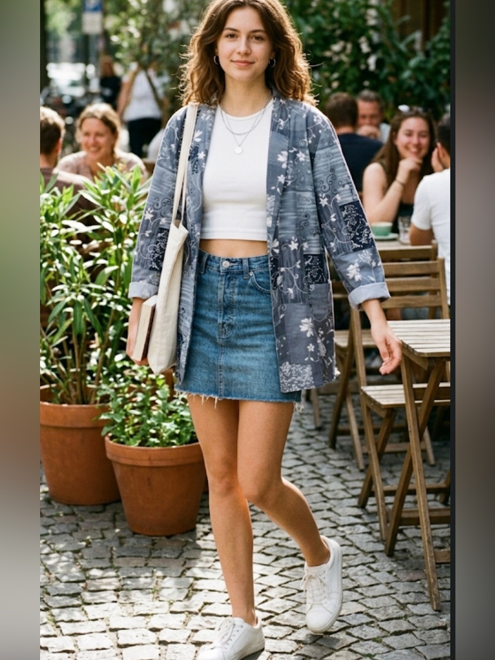 Gray Floral Patchwork Kimono Jacket